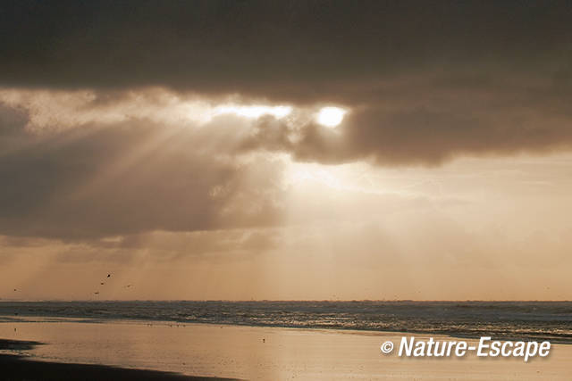 Zon door wolken, strand bij Heemskerk 7, 301211