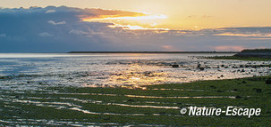 Zon achter wolken, het Wad bij Den Oever, Waddenzee 1 140813